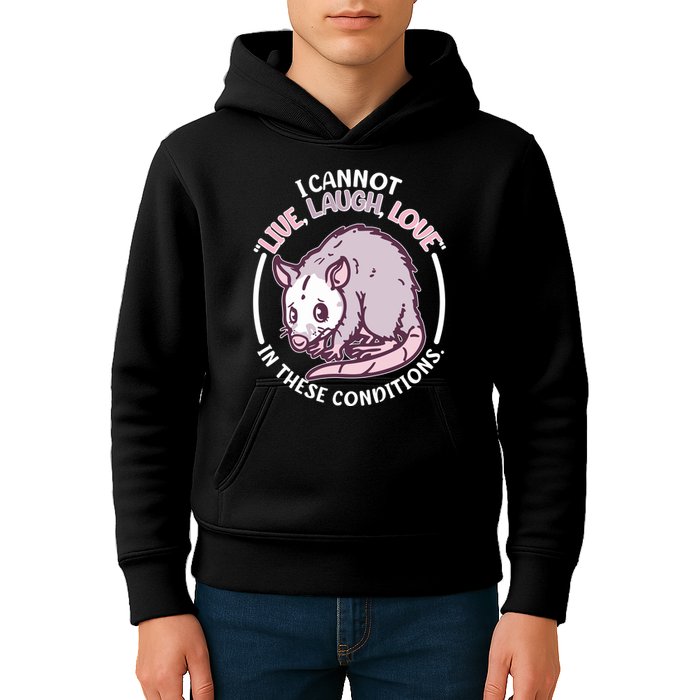 I Cannot Live Laugh Love In These Conditions Opossum Kids Hoodie