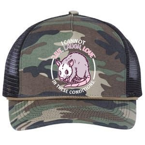 I Cannot Live Laugh Love In These Conditions Opossum Retro Rope Trucker Hat Cap