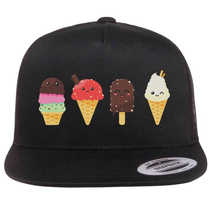 Ice Cream Lover For Summer Flat Bill Trucker Hat