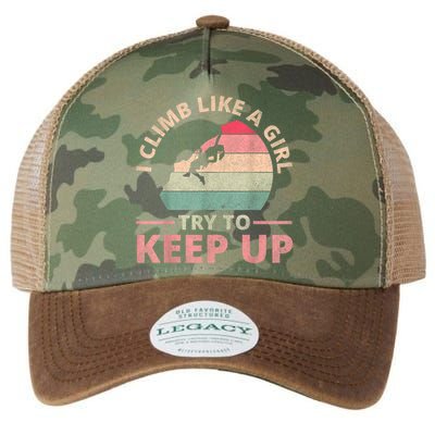 I Climb Like A Girl Rock Climbing Sunset Retro Legacy Tie Dye Trucker Hat