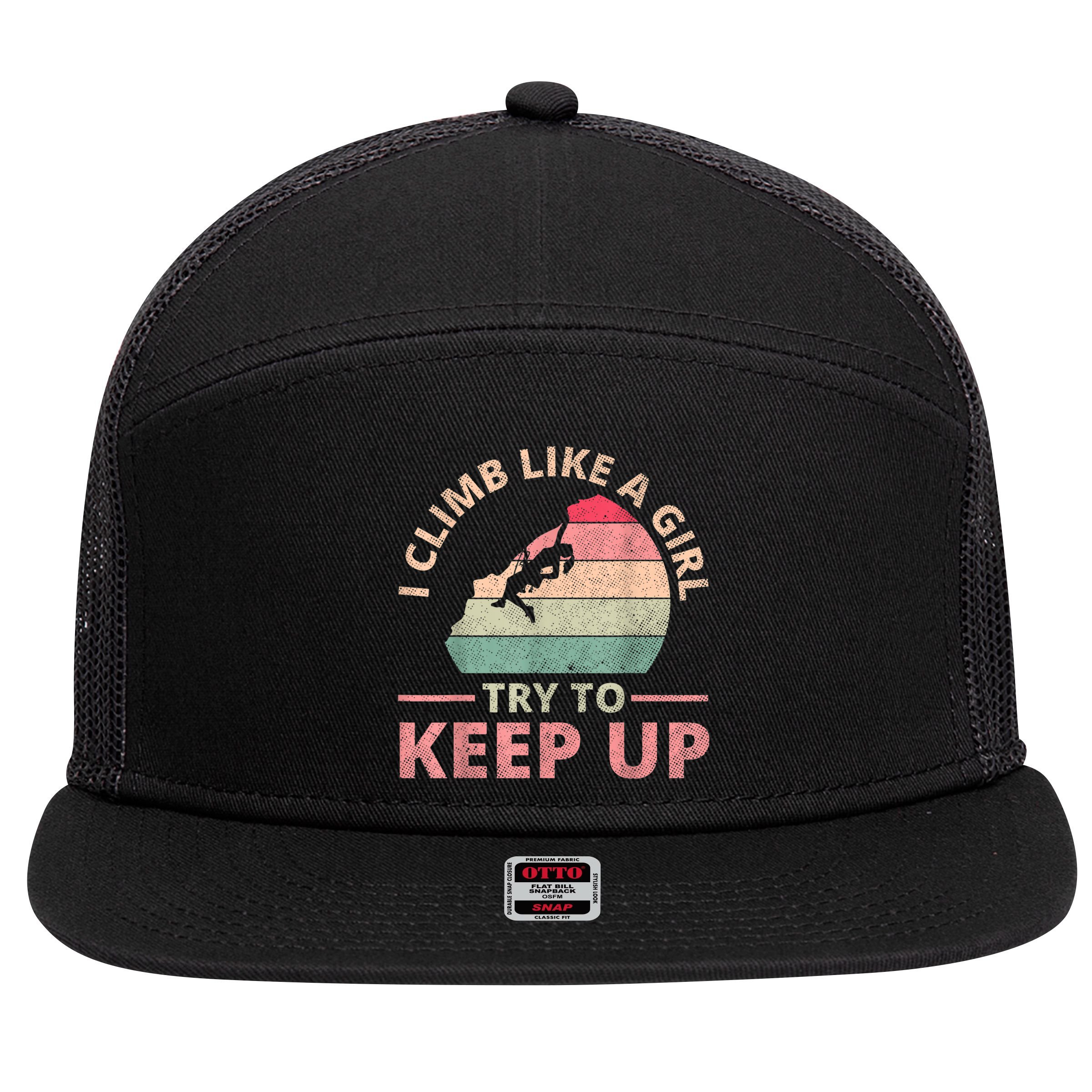 I Climb Like A Girl Rock Climbing Sunset Retro 7 Panel Mesh Trucker Snapback Hat