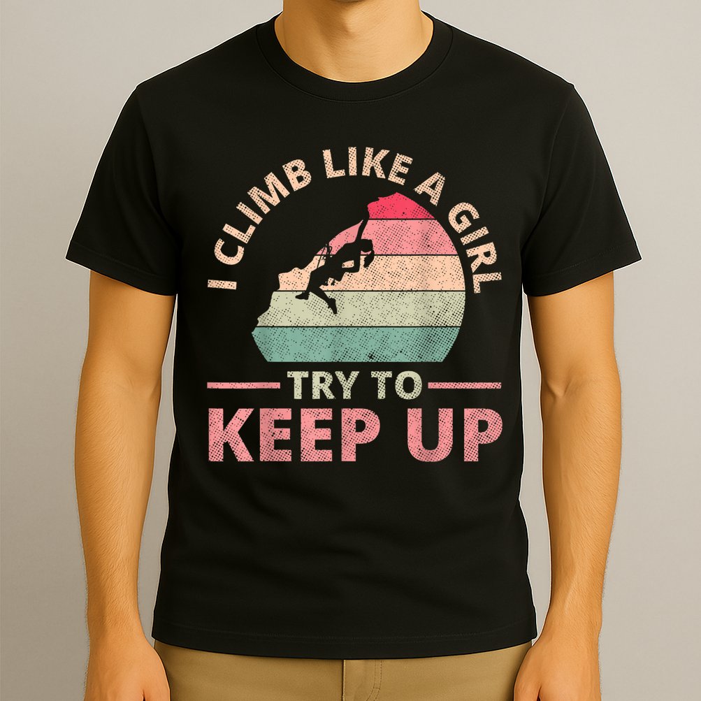 I Climb Like A Girl Rock Climbing Sunset Retro T-Shirt
