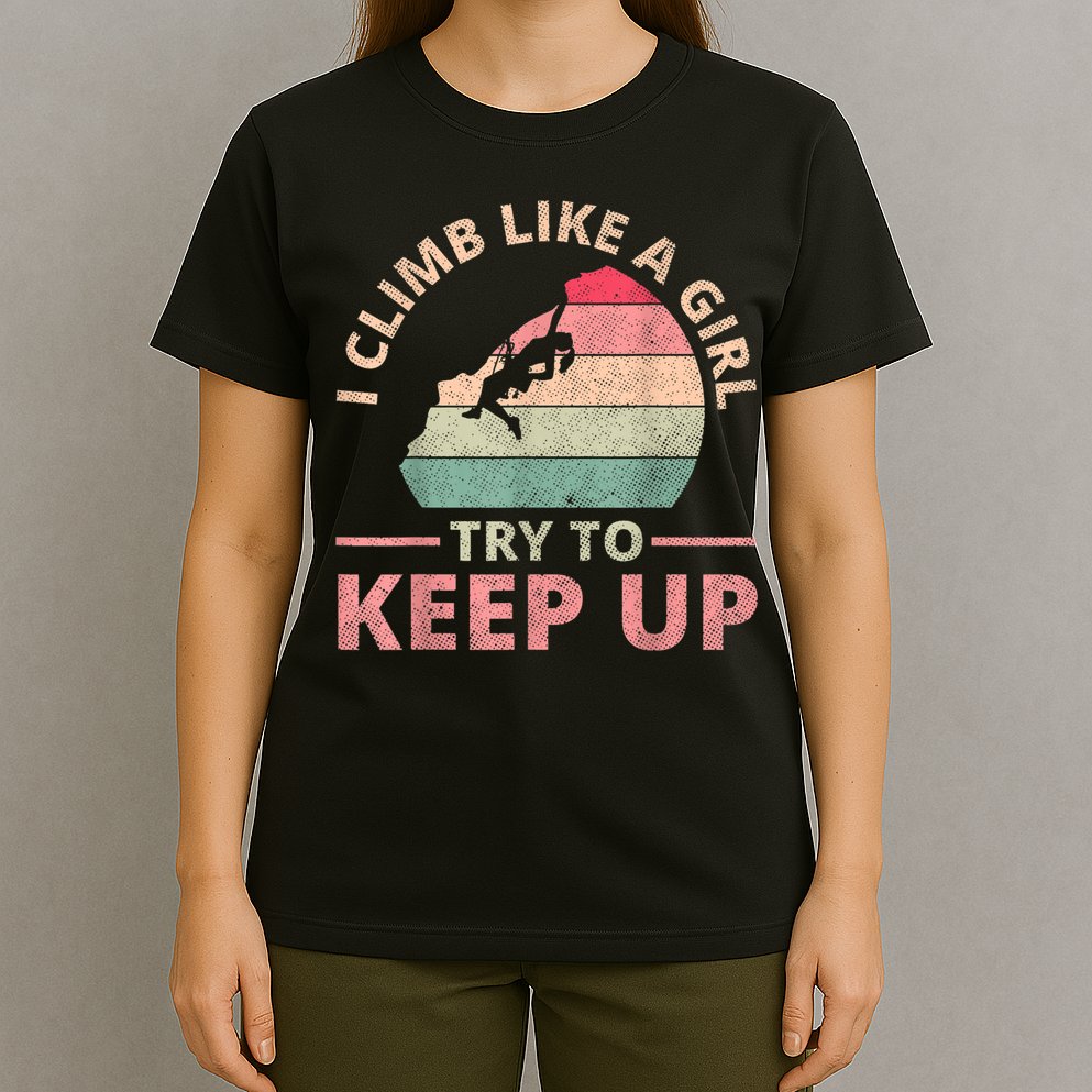 I Climb Like A Girl Rock Climbing Sunset Retro T-Shirt