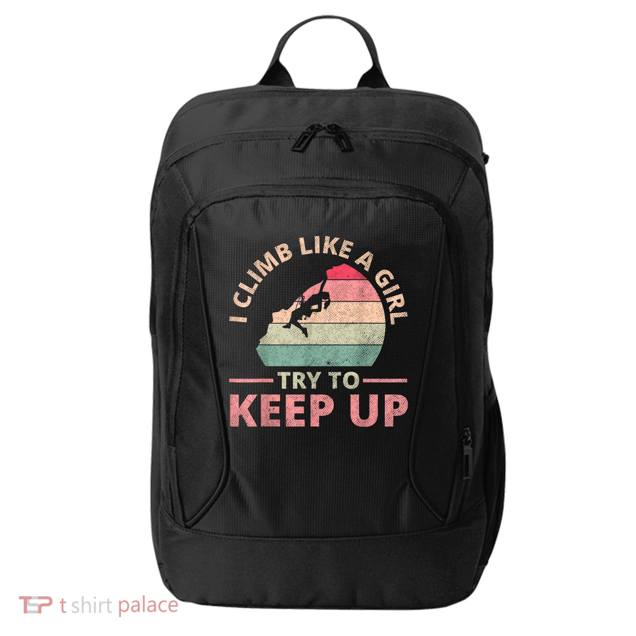 I Climb Like A Girl Rock Climbing Sunset Retro City Backpack
