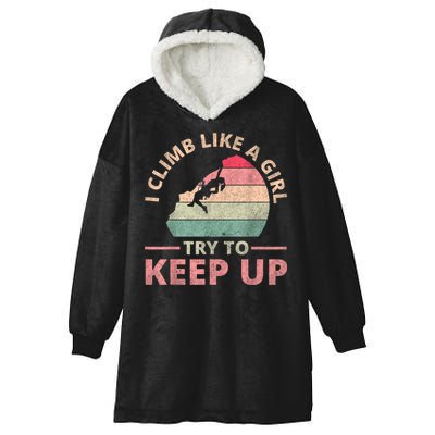 I Climb Like A Girl Rock Climbing Sunset Retro Hooded Wearable Blanket