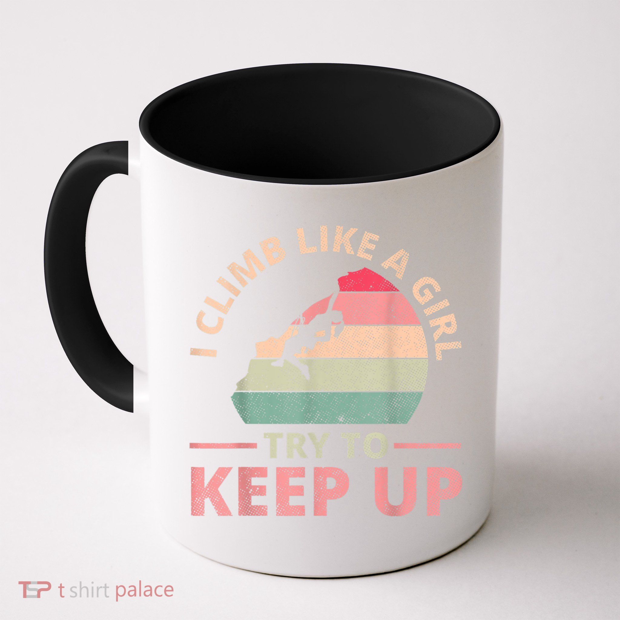 I Climb Like A Girl Rock Climbing Sunset Retro Mug