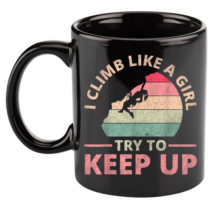 I Climb Like A Girl Rock Climbing Sunset Retro 11oz C Handle Ceramic Mug