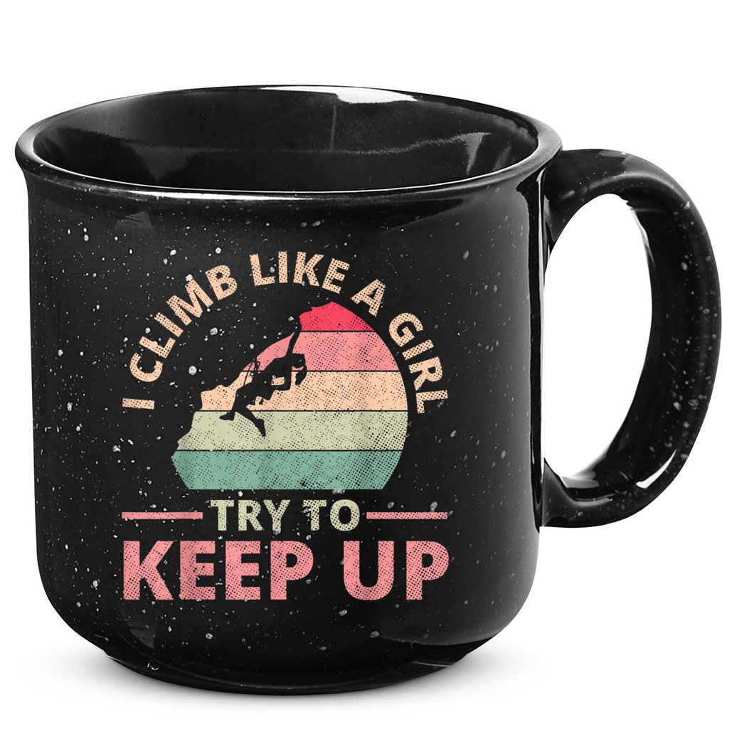 I Climb Like A Girl Rock Climbing Sunset Retro 15oz Campfire Ceramic Mug