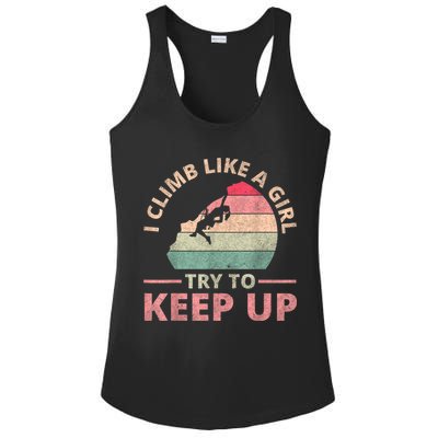 I Climb Like A Girl Rock Climbing Sunset Retro Ladies PosiCharge Competitor Racerback Tank