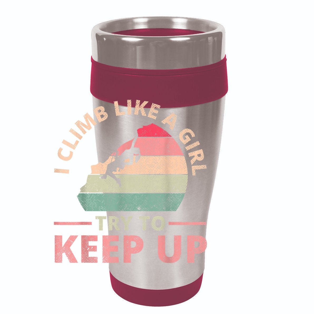 I Climb Like A Girl Rock Climbing Sunset Retro 12oz Stainless Steel Coffee Mug