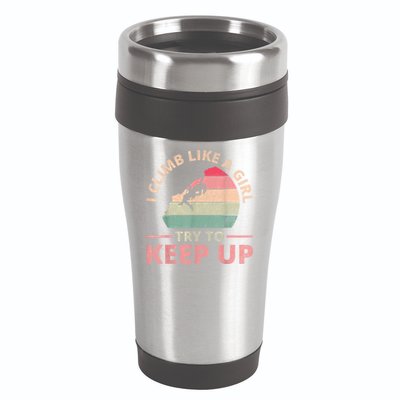 I Climb Like A Girl Rock Climbing Sunset Retro 16oz Travel Tumbler