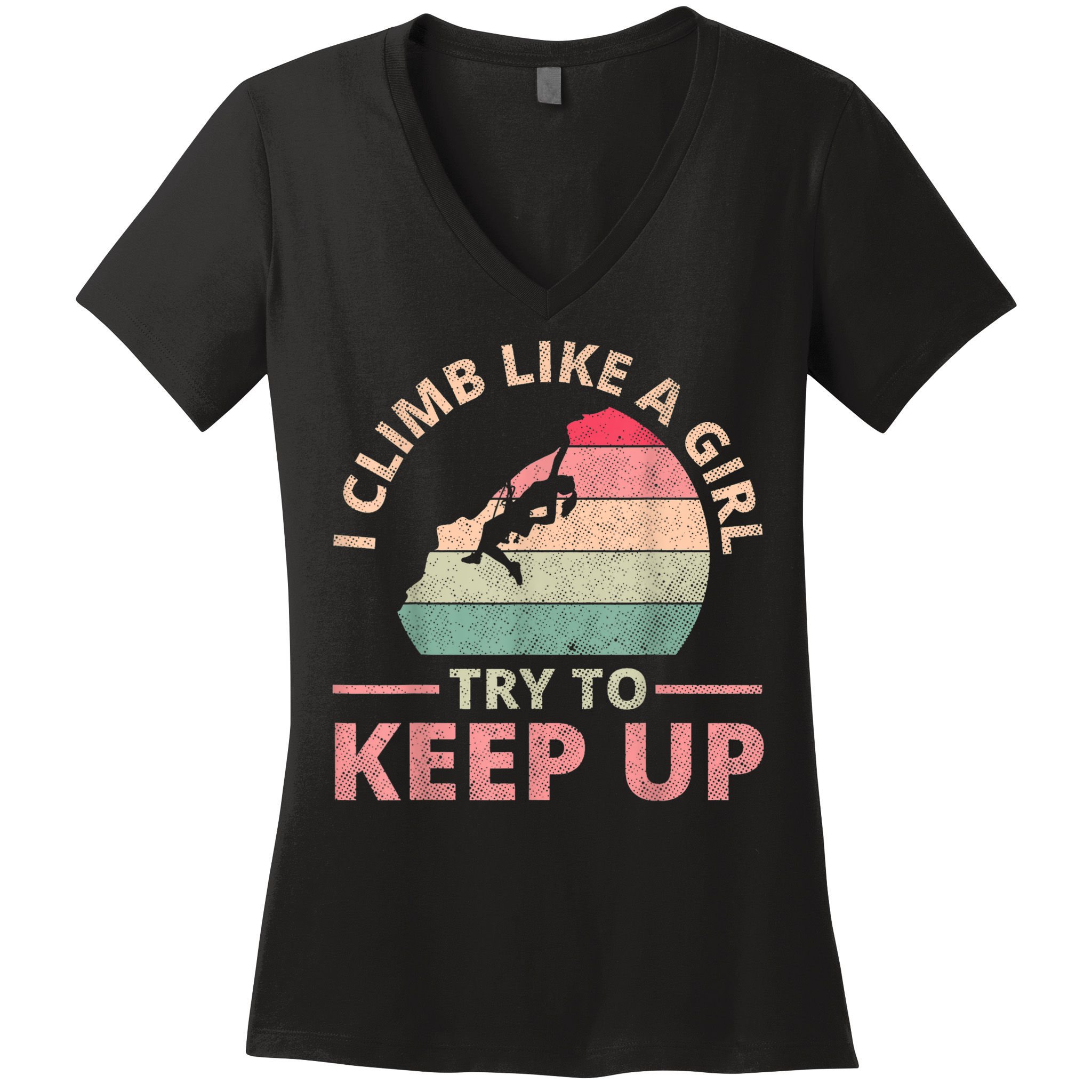 I Climb Like A Girl Rock Climbing Sunset Retro Women's V-Neck T-Shirt