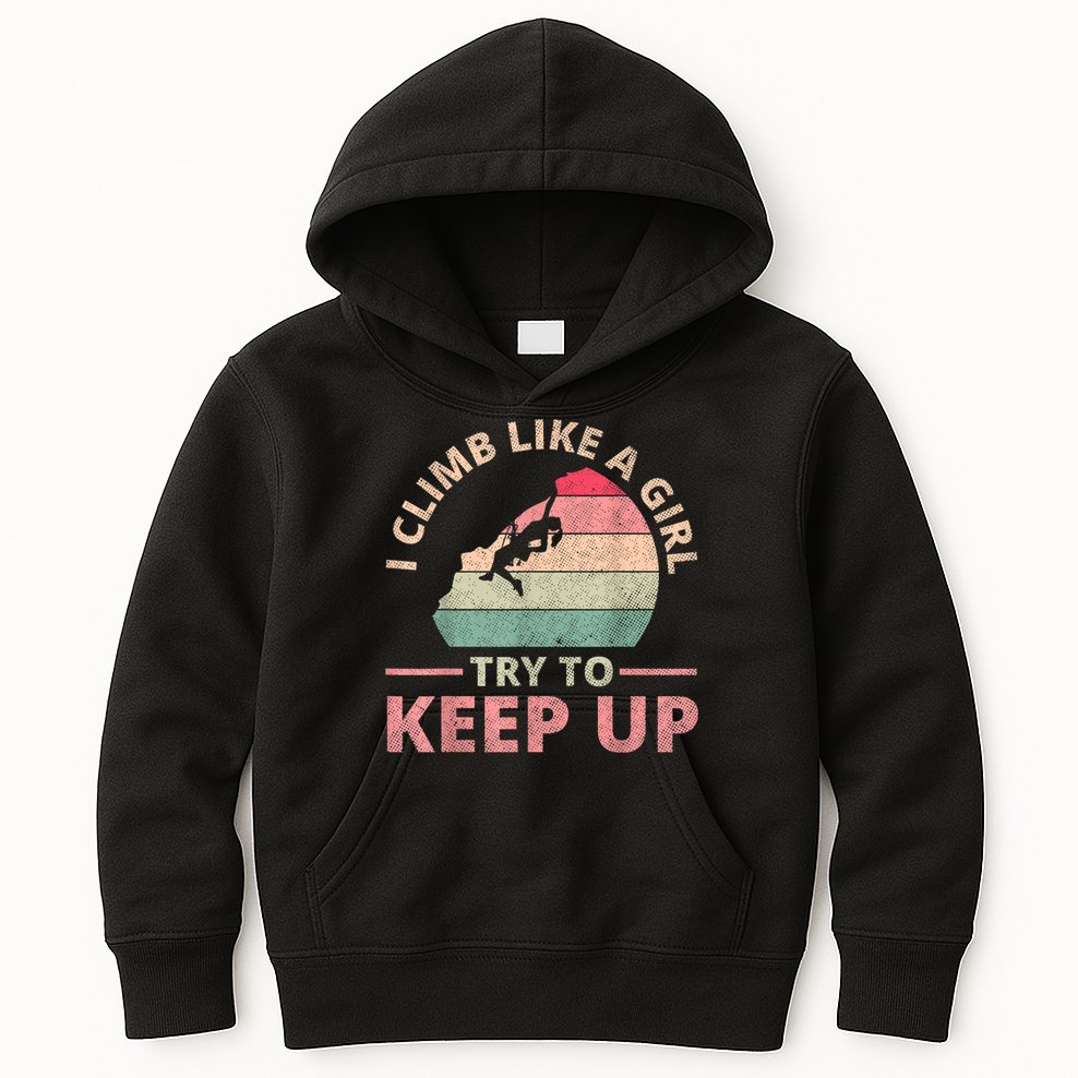 I Climb Like A Girl Rock Climbing Sunset Retro Kids Hoodie