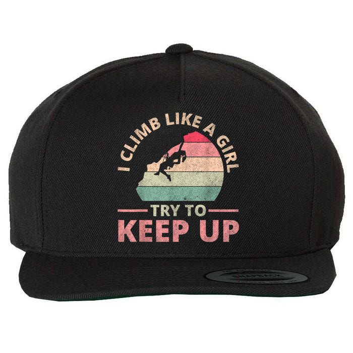 I Climb Like A Girl Rock Climbing Sunset Retro Wool Snapback Cap