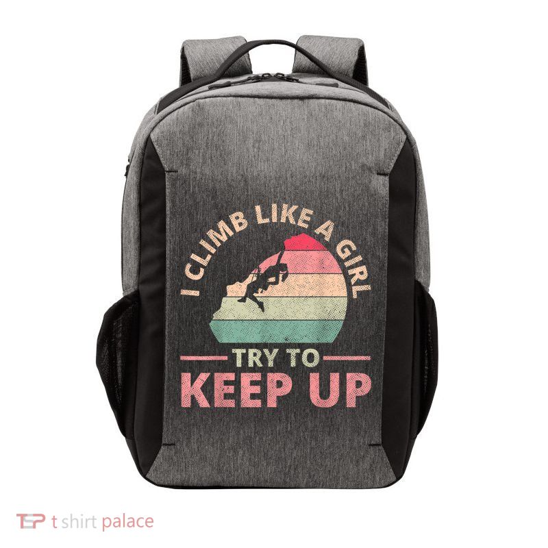 I Climb Like A Girl Rock Climbing Sunset Retro Vector Backpack