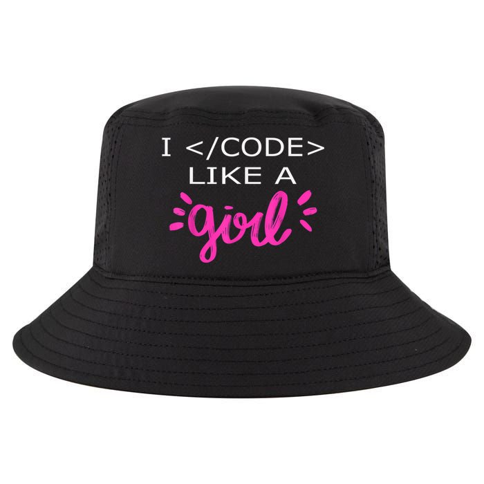 I Code Like A Girl Funny Binary Coding Computer Science Cool Comfort Performance Bucket Hat