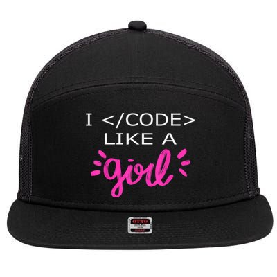 I Code Like A Girl Funny Binary Coding Computer Science 7 Panel Mesh Trucker Snapback Hat