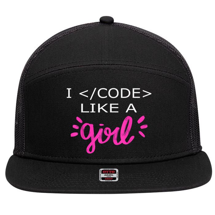 I Code Like A Girl Funny Binary Coding Computer Science 7 Panel Mesh Trucker Snapback Hat