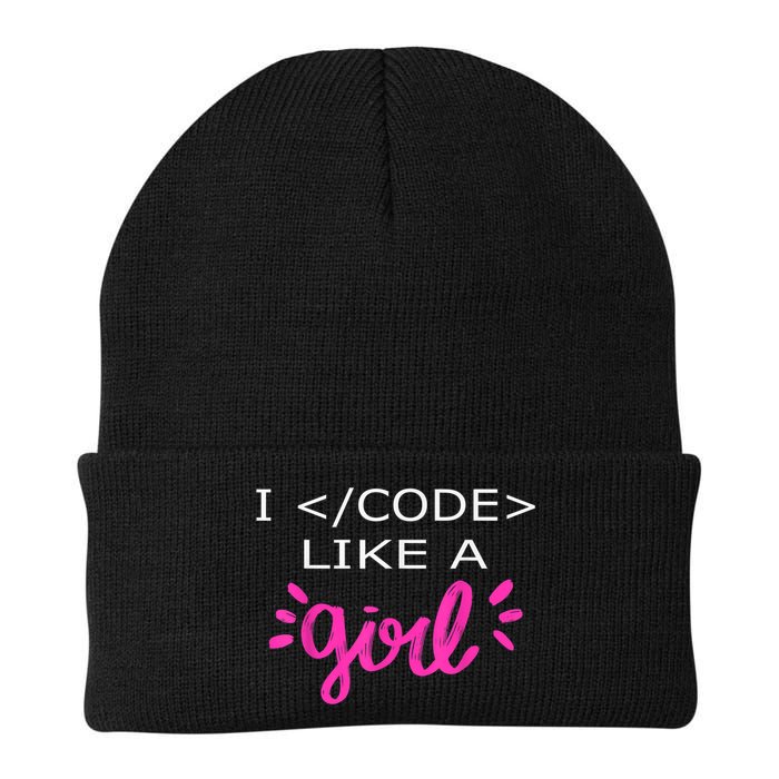 I Code Like A Girl Funny Binary Coding Computer Science Knit Cap Winter Beanie