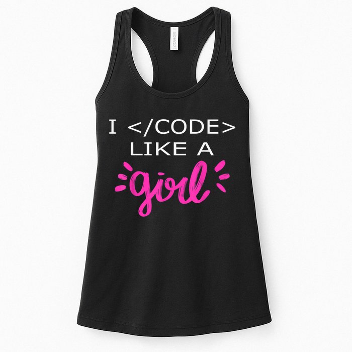 I Code Like A Girl Funny Binary Coding Computer Science Women's Racerback Tank