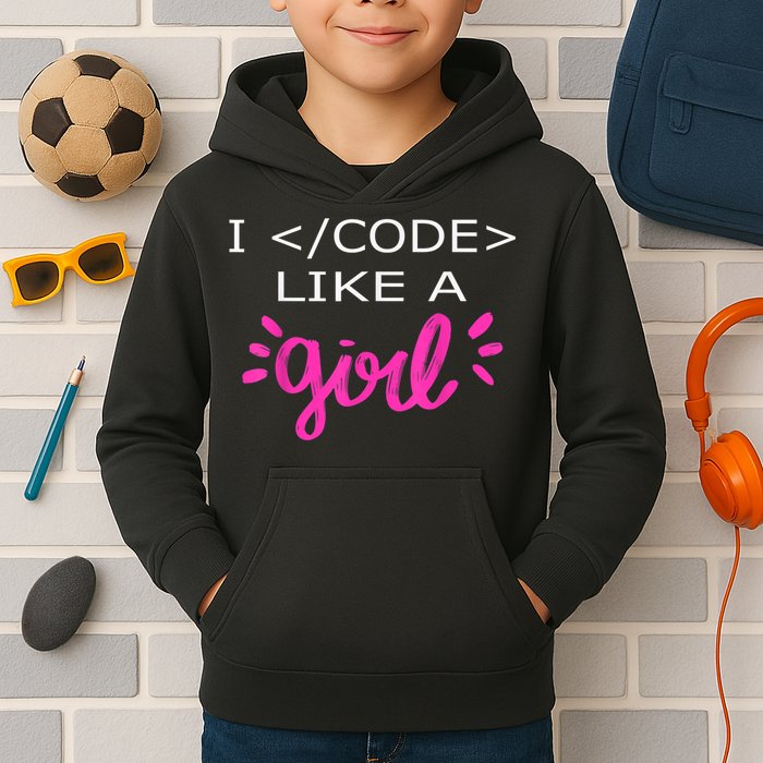 I Code Like A Girl Funny Binary Coding Computer Science Kids Hoodie