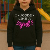 I Code Like A Girl Funny Binary Coding Computer Science Kids Hoodie