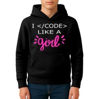 I Code Like A Girl Funny Binary Coding Computer Science Kids Hoodie