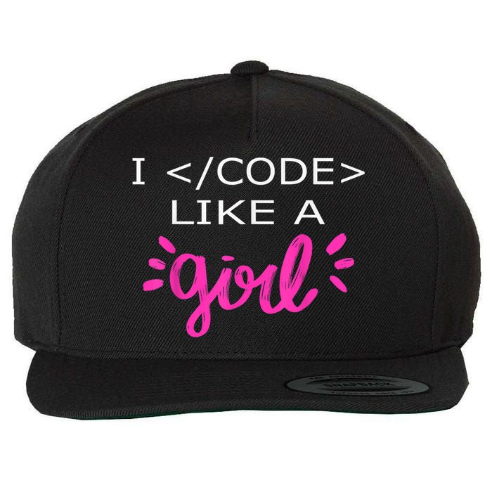 I Code Like A Girl Funny Binary Coding Computer Science Wool Snapback Cap