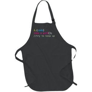 I Code Like A Girl Try To Keep Up Funny Coding Developer Full-Length Apron With Pockets