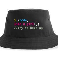 I Code Like A Girl Try To Keep Up Funny Coding Developer Sustainable Bucket Hat