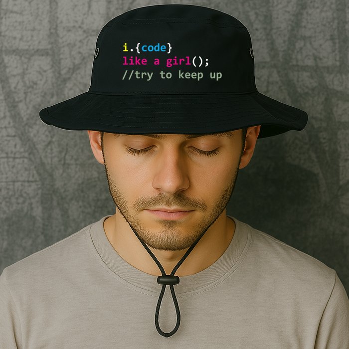 I Code Like A Girl Try To Keep Up Funny Coding Developer Legacy Cool Fit Booney Bucket Hat