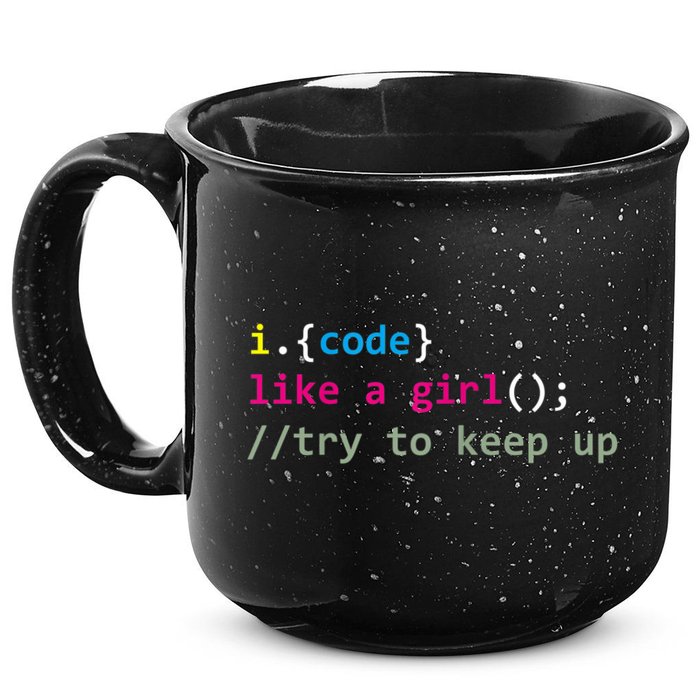 I Code Like A Girl Try To Keep Up Funny Coding Developer 15oz Campfire Ceramic Mug