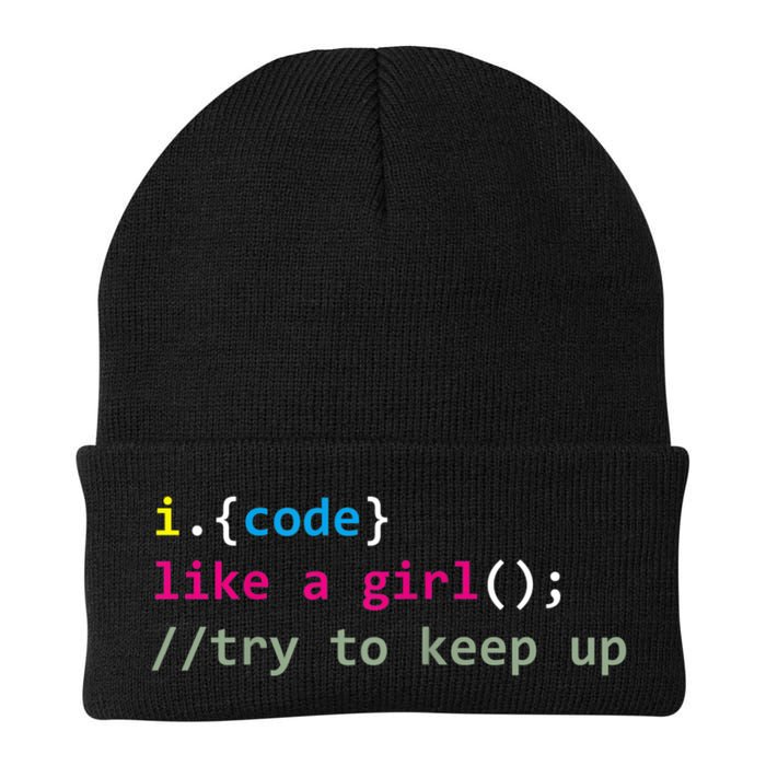 I Code Like A Girl Try To Keep Up Funny Coding Developer Beanie