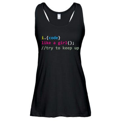I Code Like A Girl Try To Keep Up Funny Coding Developer Ladies Essential Flowy Tank