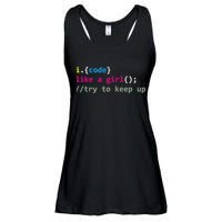 I Code Like A Girl Try To Keep Up Funny Coding Developer Ladies Essential Flowy Tank