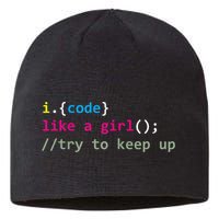 I Code Like A Girl Try To Keep Up Funny Coding Developer Sustainable Beanie