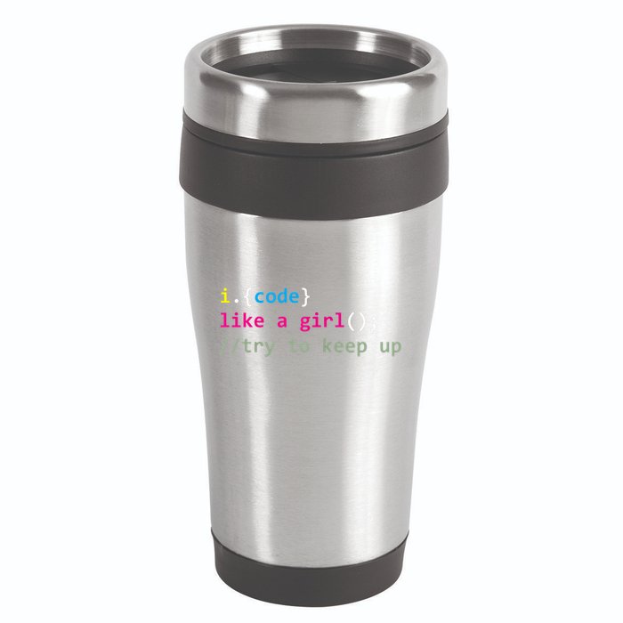 I Code Like A Girl Try To Keep Up Funny Coding Developer 16oz Travel Tumbler