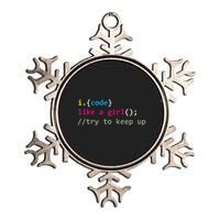 I Code Like A Girl Try To Keep Up Funny Coding Developer Metallic Star Ornament