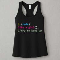 I Code Like A Girl Try To Keep Up Funny Coding Developer Womens Tank Top