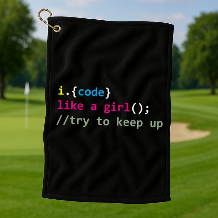 I Code Like A Girl Try To Keep Up Funny Coding Developer Golf Towel