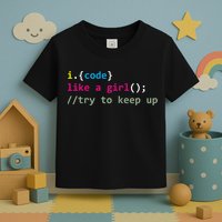 I Code Like A Girl Try To Keep Up Funny Coding Developer Toddler T-Shirt
