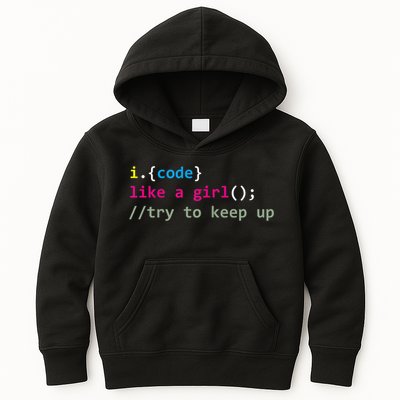 I Code Like A Girl Try To Keep Up Funny Coding Developer Kids Hoodie