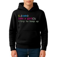 I Code Like A Girl Try To Keep Up Funny Coding Developer Kids Hoodie
