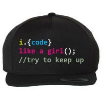I Code Like A Girl Try To Keep Up Funny Coding Developer Wool Snapback Cap