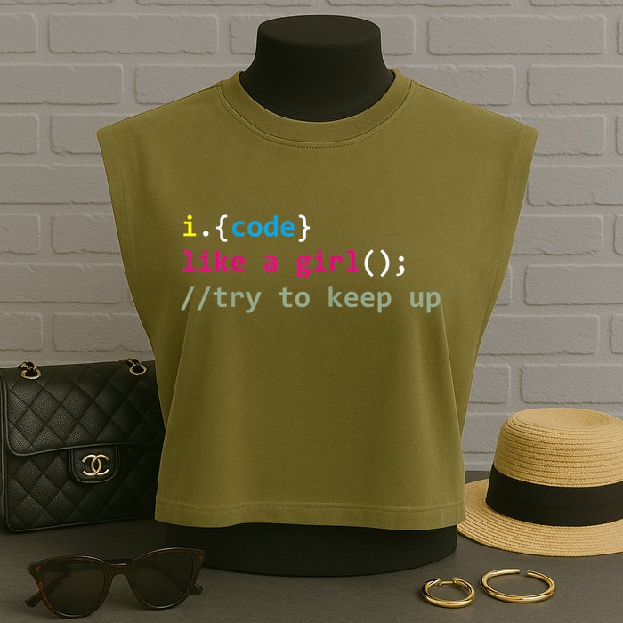 I Code Like A Girl Try To Keep Up Funny Coding Developer Garment-Dyed Women's Muscle Tee