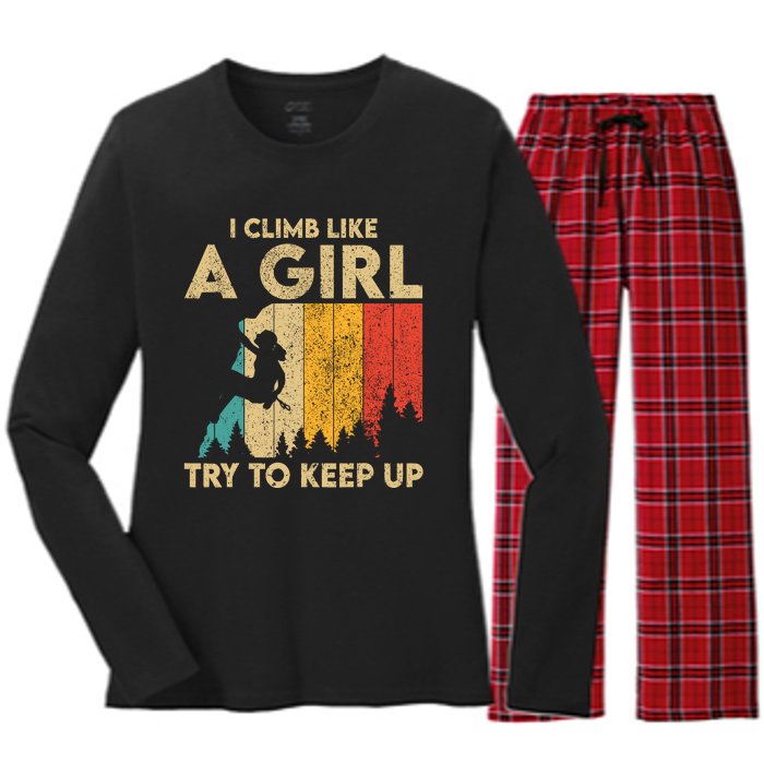 I Climb Like A Girl Vintage Rock Climbing Bouldering Wo Women's Long Sleeve Flannel Pajama Set 