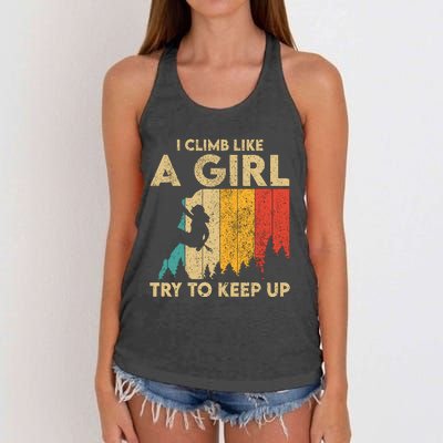 I Climb Like A Girl Vintage Rock Climbing Bouldering Wo Women's Knotted Racerback Tank