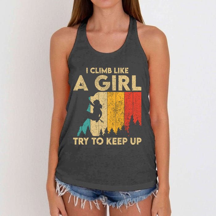 I Climb Like A Girl Vintage Rock Climbing Bouldering Wo Women's Knotted Racerback Tank