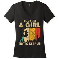 I Climb Like A Girl Vintage Rock Climbing Bouldering Wo Women's V-Neck T-Shirt