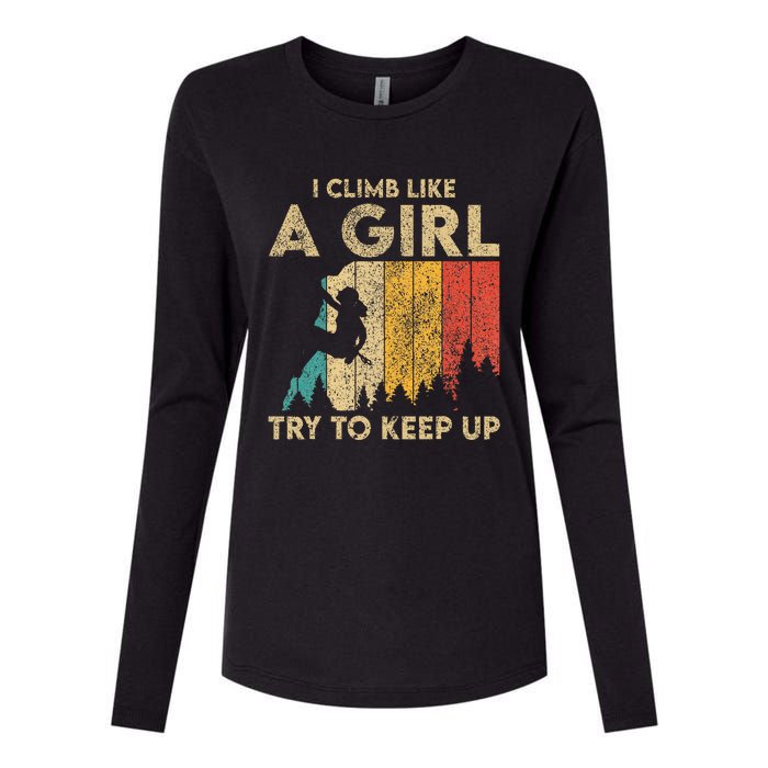 I Climb Like A Girl Vintage Rock Climbing Bouldering Womens Cotton Relaxed Long Sleeve T-Shirt